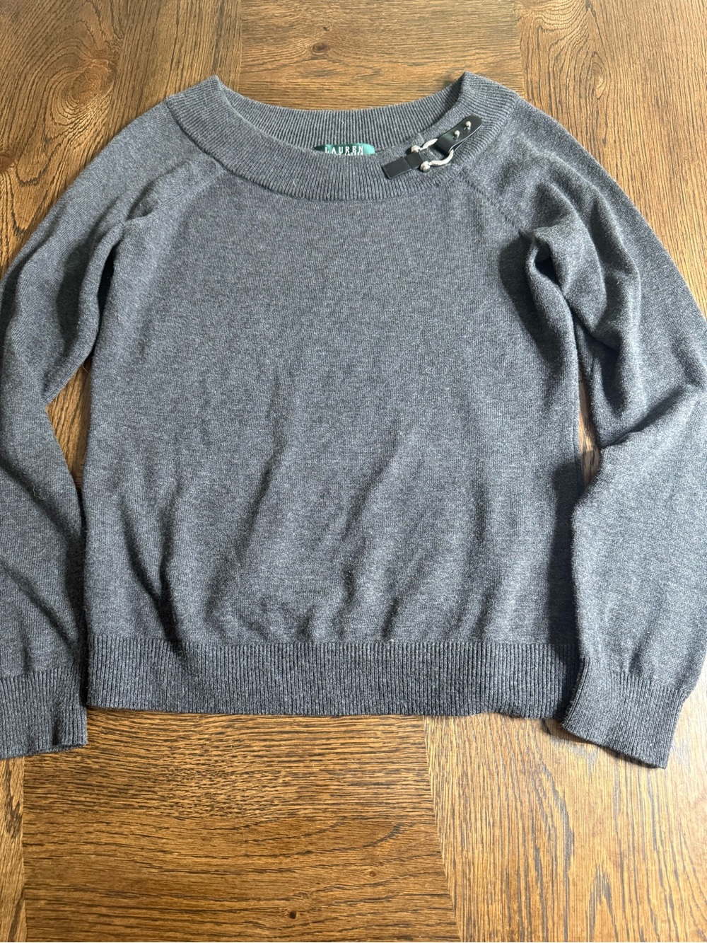 Lauren Ralph Lauren Gray Crewneck Sweater with Buckle Accent Medium